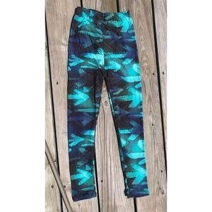 KIDS Multi Print Teal Full Length Leggings Size L/XL NWT